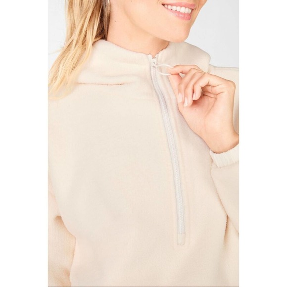 NWT Fabletics Lotta Teddy Tusk Sherpa Half-Zip Jacket Size‎ XXS 2XS Ivory Fleece - Picture 2 of 3